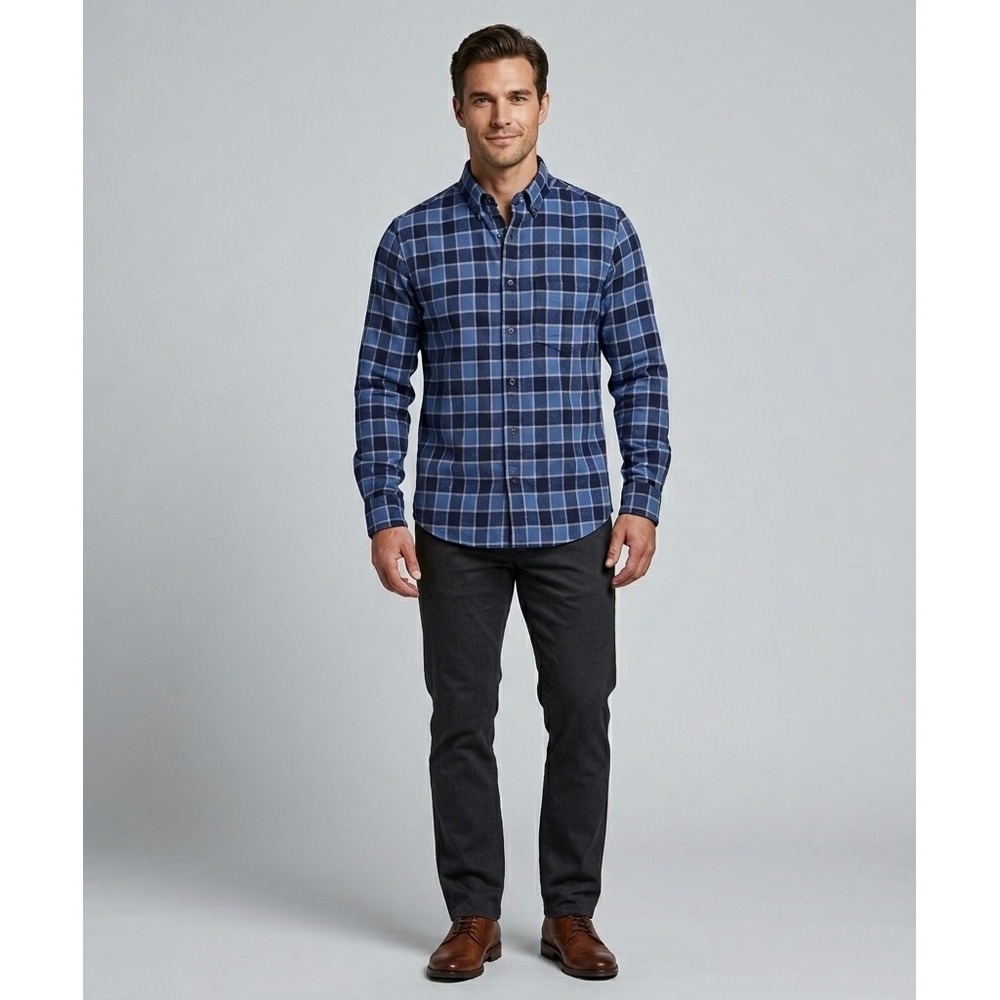 Gant Mens Button Down Blue Plaid Flannel Shirt Long Sleeve Untucked Fit XL